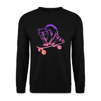 Skater Waschbär Skateboard Tricks Skateboarding - Unisex Pullover - Schwarz - Vorne - Alina (178cm) & Michal (187cm)