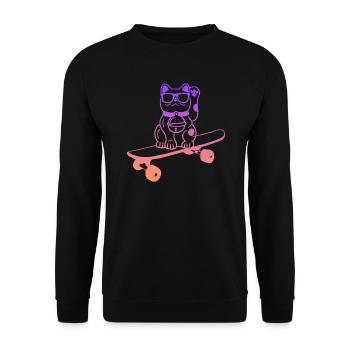 Skateboard Katze Skater Tricks Skateboarding - Unisex Pullover - Schwarz - Vorne - Alina (178cm) & Michal (187cm)