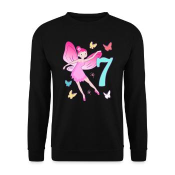 Fairy 7th birthday girl 7 years old Little fairies - Unisex Sweatshirt - black - Front - Alina (178cm) & Michal (187cm)