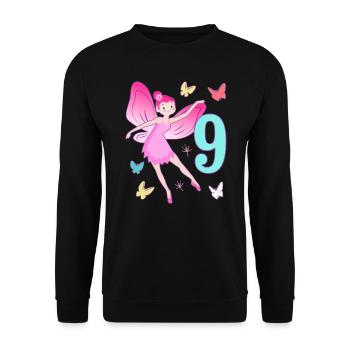 Fairy 9th birthday girl 9 years old Little fairies - Unisex Sweatshirt - black - Front - Alina (178cm) & Michal (187cm)