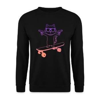 Skateboard Skating Cat with Skateboarder - Unisex Sweatshirt - black - Front - Alina (178cm) & Michal (187cm)