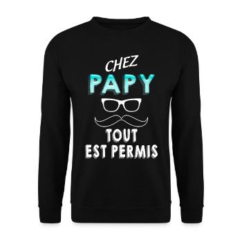 Papy D'amour Chez Papy tout es Permis - Sweat-shirt Unisexe - noir - Devant - Alina (178cm) & Michal (187cm)