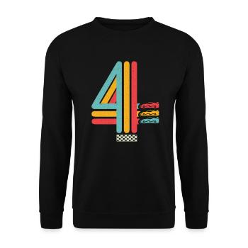 4. Geburtstag Rennwagen 4 Jahre alt Rennauto - Unisex Pullover - Schwarz - Vorne - Alina (178cm) & Michal (187cm)