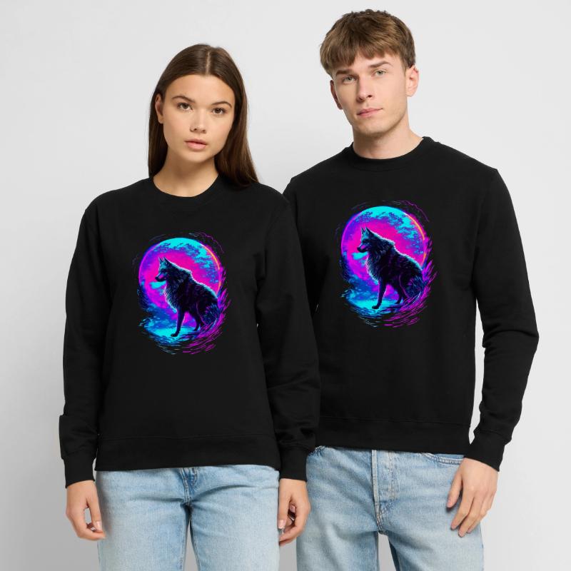 Wolf Neon Moon Synthwave Unisex Sweatshirt