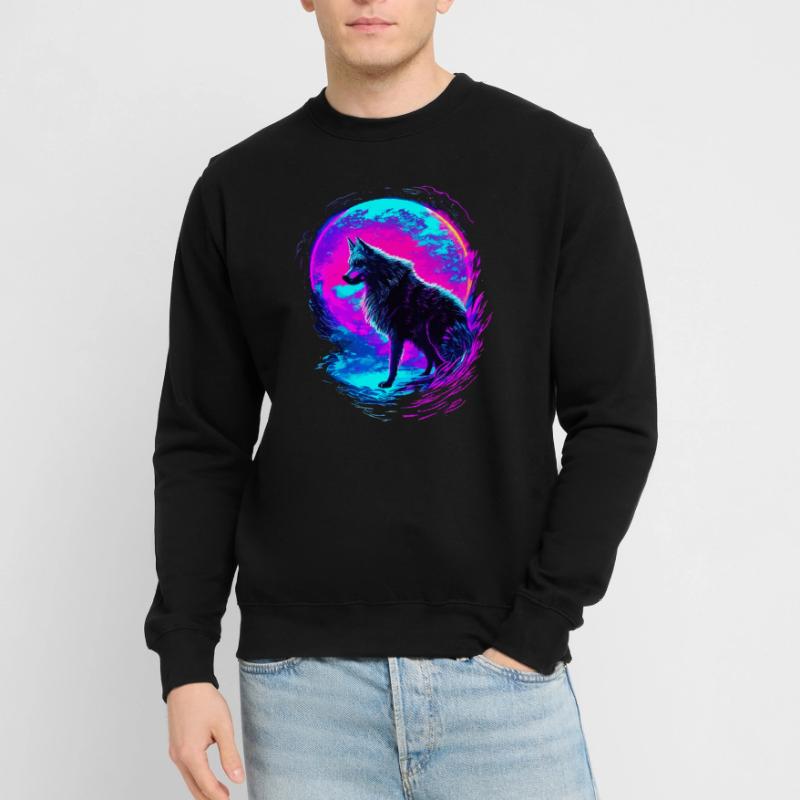 Wolf Neon Moon Synthwave Unisex Sweatshirt