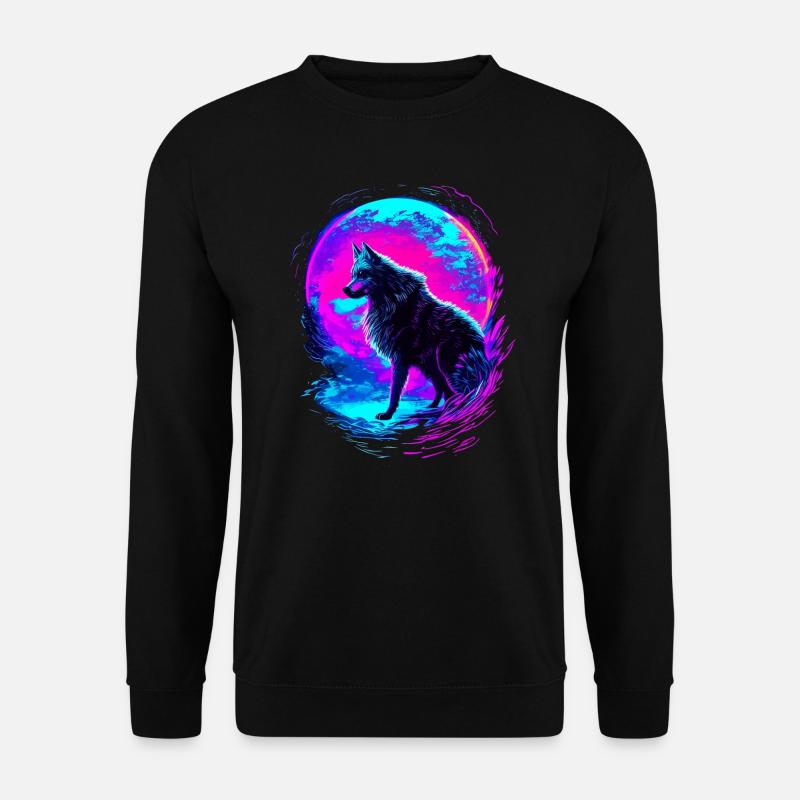 Wolf Neon Moon Synthwave - Unisex Pullover - Schwarz