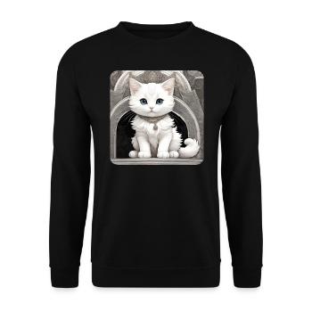 Cute white cat with blue eyes - Unisex Sweatshirt - black - Front - Alina (178cm) & Michal (187cm)