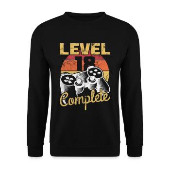 18. Geburtstag Gamer "Level 18 Complete" - Unisex Pullover - Schwarz - Vorne - Alina (178cm) & Michal (187cm)