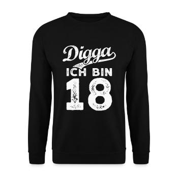 Digga Ich Bin 18 Jahre 18. Geburtstag - Unisex Pullover - Schwarz - Vorne - Alina (178cm) & Michal (187cm)