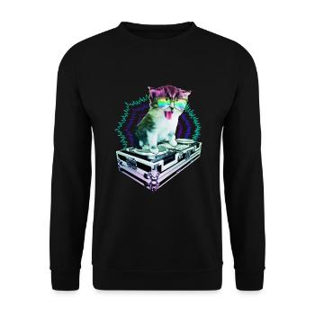 Katze Brille Turntable DJ Disco Club Party - Unisex Pullover - Schwarz - Vorne - Alina (178cm) & Michal (187cm)