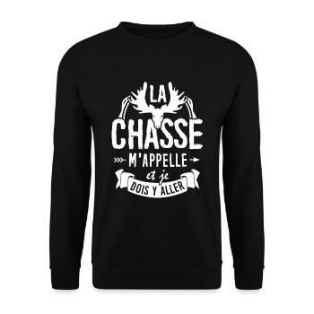 T-shirt pour Chasseur - La Chasse m"appelle - Sweat-shirt Unisexe - noir - Devant - Alina (178cm) & Michal (187cm)