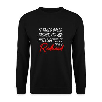 Kiss a Ginger Day Rotschopf Redhead Gingerlove - Unisex Pullover - Schwarz - Vorne - Alina (178cm) & Michal (187cm)