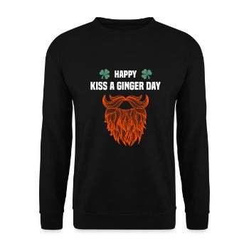 Happy Kiss a Ginger Day Rotschopf rote Haare Bart - Unisex Pullover - Schwarz - Vorne - Alina (178cm) & Michal (187cm)