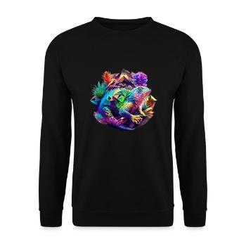 Geometric fauna, iguana, Geo wild - Unisex Sweatshirt - black - Front - Alina (178cm) & Michal (187cm)