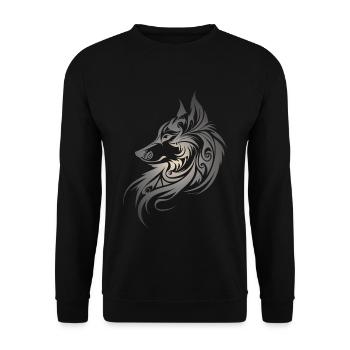 Wolf Silhouette Tribal Tattoo Style Animal Nature Fan - Sweat-shirt Unisexe - noir - Devant - Alina (178cm) & Michal (187cm)