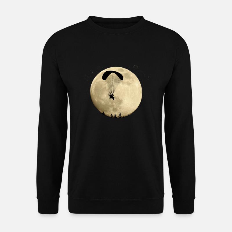 Paramoteur volant dans les étoiles de vol de nuit de pleine lune - Sweat-shirt Unisexe - noir