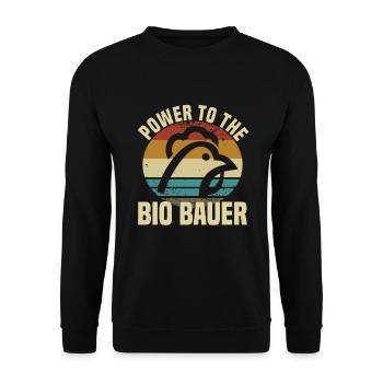 Power To The Bio Bauer - Huhn Hühner - Unisex Pullover - Schwarz - Vorne - Alina (178cm) & Michal (187cm)
