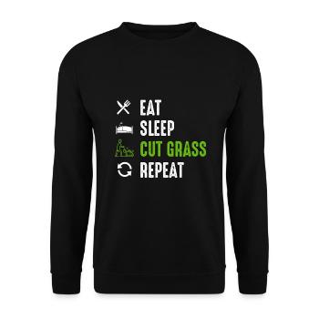 Eat Sleep Cut Gras - Landschaftsbau Outfit Geschenk - Unisex Pullover - Schwarz - Vorne - Alina (178cm) & Michal (187cm)