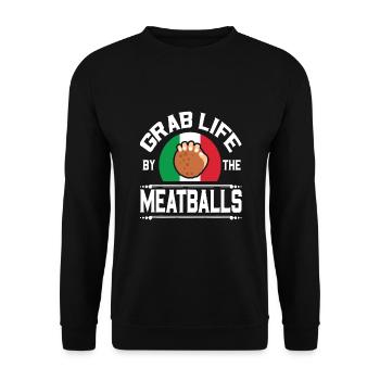 Lustige Fleischbällchen Italienisches Essen Italien Flagge - Unisex Pullover - Schwarz - Vorne - Alina (178cm) & Michal (187cm)