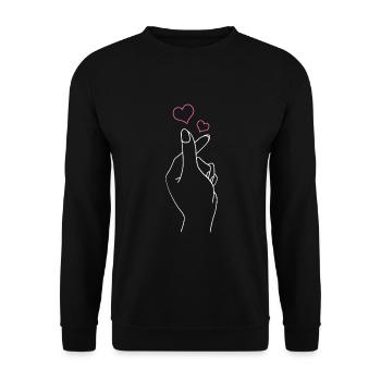 K-Pop Hand Symbol Heart K-Drama Korean Pop Music - Unisex Sweatshirt - black - Front - Alina (178cm) & Michal (187cm)