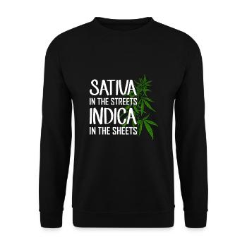 Sativa Auf Den Straßen Indica In Den Laken - Unisex Pullover - Schwarz - Vorne - Alina (178cm) & Michal (187cm)