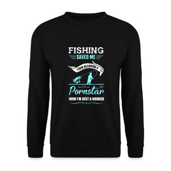 Mens Fishing Pornstar Apparel | Funny Fisher - Unisex Sweatshirt - black - Front - Alina (178cm) & Michal (187cm)