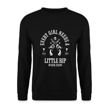 Every Girl Needs A Little Rip In Her Jeans retro - Unisex Pullover - Schwarz - Vorne - Alina (178cm) & Michal (187cm)