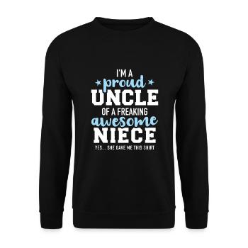Stolzer Onkel einer tollen Nichte, sie hat mir dieses Geschenk gemacht - Unisex Pullover - Schwarz - Vorne - Alina (178cm) & Michal (187cm)