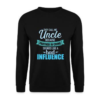 Onkel, weil Partner in Crime schlecht klingt - Unisex Pullover - Schwarz - Vorne - Alina (178cm) & Michal (187cm)