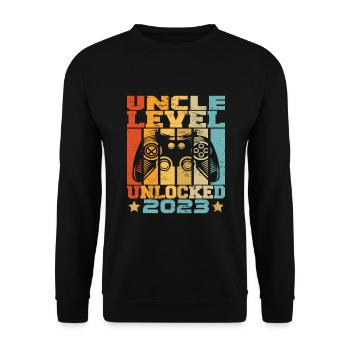 Niveau de l’oncle débloqué 2023 Annonce de bébé Oncle - Sweat-shirt Unisexe - noir - Devant - Alina (178cm) & Michal (187cm)