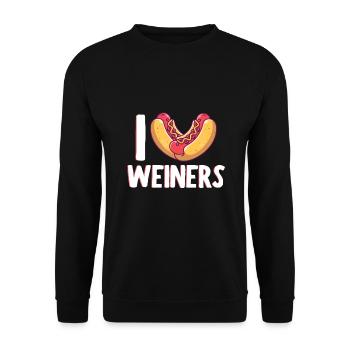 I Love Weiners Wurst Hotdog Bun Ketchup Senf - Unisex Pullover - Schwarz - Vorne - Alina (178cm) & Michal (187cm)