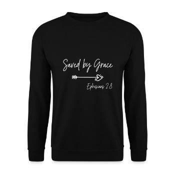 Saved By Grace Ephesians Scripture Christian Bible - Unisex Sweatshirt - black - Front - Alina (178cm) & Michal (187cm)