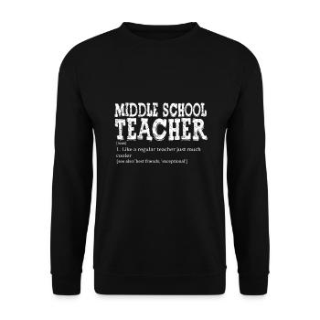 Lehrerwertschätzung Lehrerdefinition Mitte - Unisex Pullover - Schwarz - Vorne - Alina (178cm) & Michal (187cm)