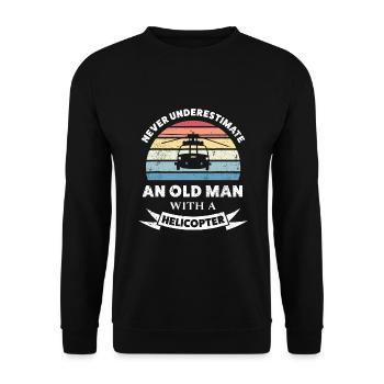 Vieux Homme avec un hélicoptère Drôle de cadeau Papa - Sweat-shirt Unisexe - noir - Devant - Alina (178cm) & Michal (187cm)