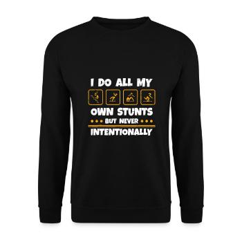 Ich mache alle meine Stunts selbst, aber nie absichtlich - Unisex Pullover - Schwarz - Vorne - Alina (178cm) & Michal (187cm)