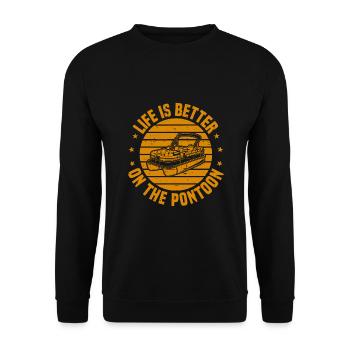 Pontonboot-Party, das Leben ist besser auf dem Ponton - Unisex Pullover - Schwarz - Vorne - Alina (178cm) & Michal (187cm)