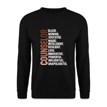 Ich bin ein schwarzer Ratgeber Afro, Black History Month - Unisex Pullover - Schwarz - Vorne - Alina (178cm) & Michal (187cm)