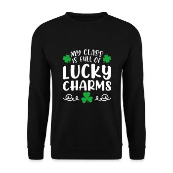 Meine Klasse ist voller Glücksbringer St. Patricks Day - Unisex Pullover - Schwarz - Vorne - Alina (178cm) & Michal (187cm)