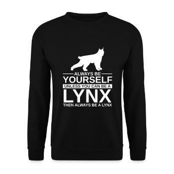 Sei immer du selbst Luchs-Geschenk - Unisex Pullover - Schwarz - Vorne - Alina (178cm) & Michal (187cm)