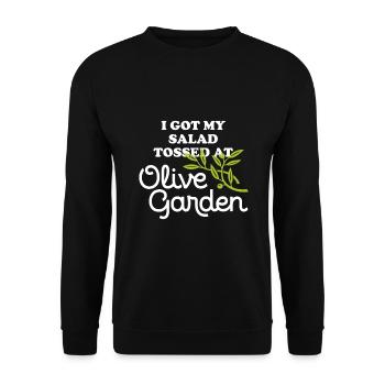 Ich bekam meinen Salat bei Olive Garden Apparel geworfen - Unisex Pullover - Schwarz - Vorne - Alina (178cm) & Michal (187cm)