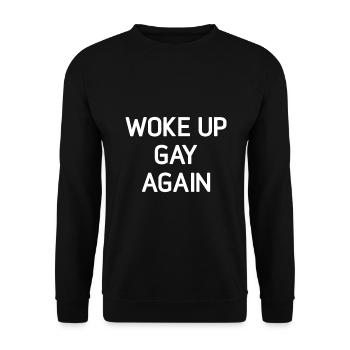 Wieder schwul aufgewacht, lustig, LGBT LGBTQ Sprüche - Unisex Pullover - Schwarz - Vorne - Alina (178cm) & Michal (187cm)