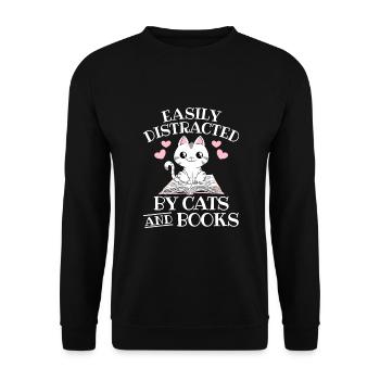 Leicht von Katzen und Büchern abgelenkt - Unisex Pullover - Schwarz - Vorne - Alina (178cm) & Michal (187cm)
