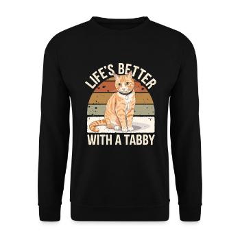 Tabby Orange Katze Katzenliebhaber - Unisex Pullover - Schwarz - Vorne - Alina (178cm) & Michal (187cm)