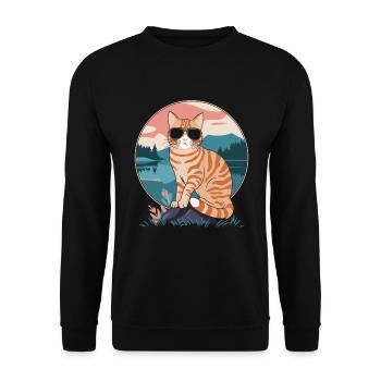 Tabby Orange Cat With Sunglasses - Unisex Sweatshirt - black - Front - Alina (178cm) & Michal (187cm)