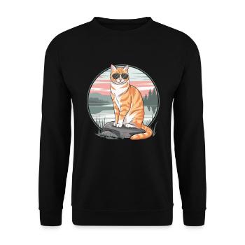 Tabby Orange Cat With Sunglasses - Unisex Sweatshirt - black - Front - Alina (178cm) & Michal (187cm)