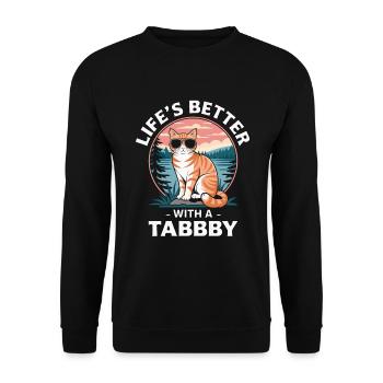 Tabby Orange Katze Katzenliebhaber - Unisex Pullover - Schwarz - Vorne - Alina (178cm) & Michal (187cm)