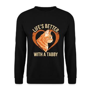 Tabby Orange Katze Katzenliebhaber - Unisex Pullover - Schwarz - Vorne - Alina (178cm) & Michal (187cm)