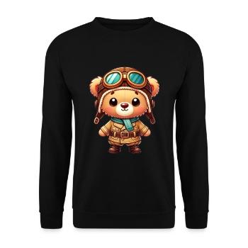 Teddy Bear Pilot - Unisex Sweatshirt - black - Front - Alina (178cm) & Michal (187cm)