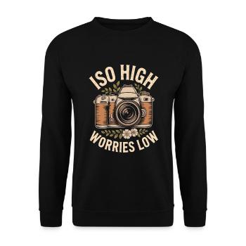 ISO High Worries Low Lustiges Fotografie Fotograf - Unisex Pullover - Schwarz - Vorne - Alina (178cm) & Michal (187cm)