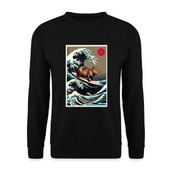 Capybara Surfen Eine Große Welle Kanagawa - Unisex Pullover - Schwarz - Vorne - Alina (178cm) & Michal (187cm)